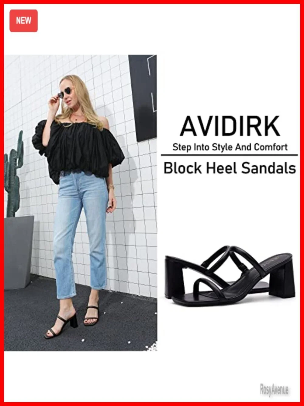 Women's Square Toe Block Heel Sandals Double Strap Slip On Mules 3 Inch Heels